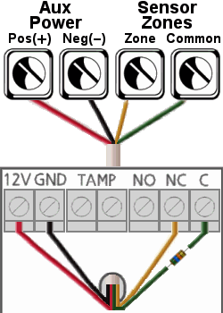 Single Normally Closed Powered (Motion Detector or Glass Break) Sensor With Single End Of Line Resistor